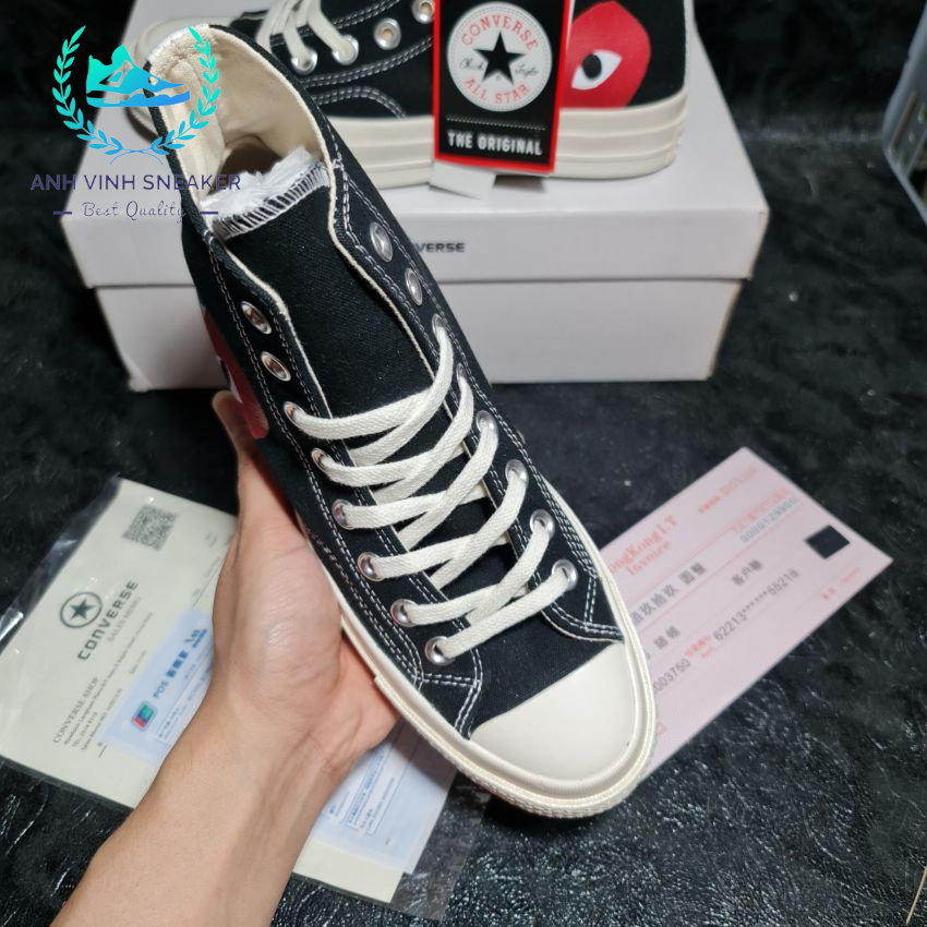 Giày Converse CDG Chuck Play tim màu đen cổ cao nam nữ