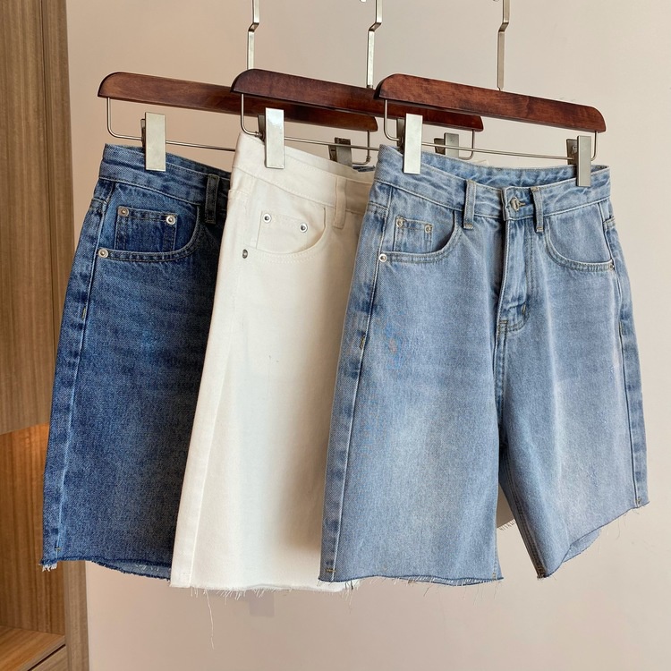Quần short jean nữ lưng cao lai tua, quần sọc ngố phong cách Ullzang