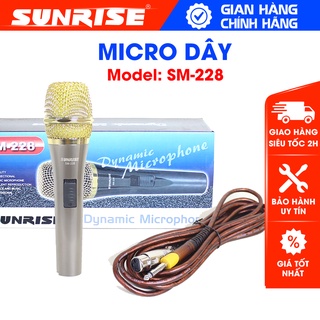 Micro karaoke có dây chính hãng Sunrise SM-228 đầu mic chất lượng cao, thân kim loại kèm dây zin dài 8m chống gãy bền bỉ