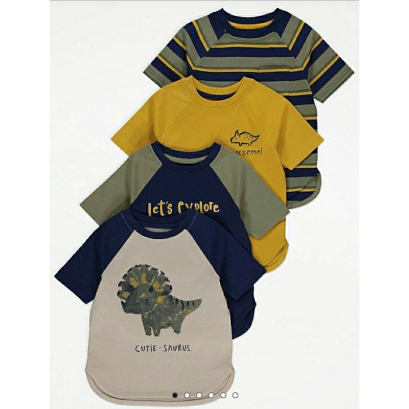 Set 4 áo cộc tay cotton bé trai tone khaki G.eorge UK A.uth size 12/18m đến 4/5y