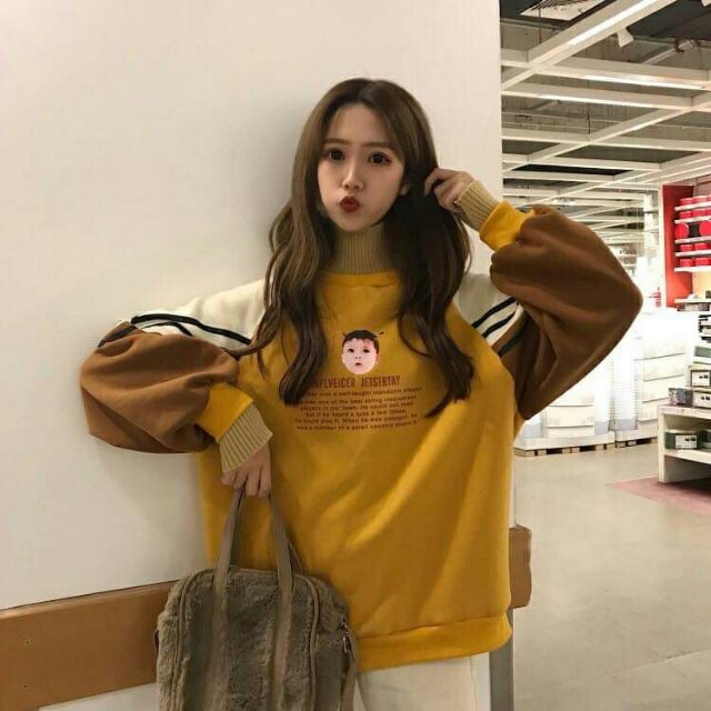 Áo unisex sweater nỉ ngoại cổ cao 7 phân