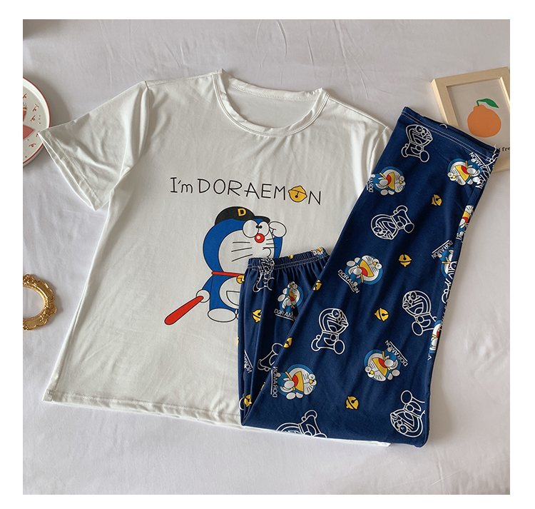 Bộ Đồ Ngủ Dài Tay In Họa Tiết Doraemon Xinh Xắn Dành Cho Nữ