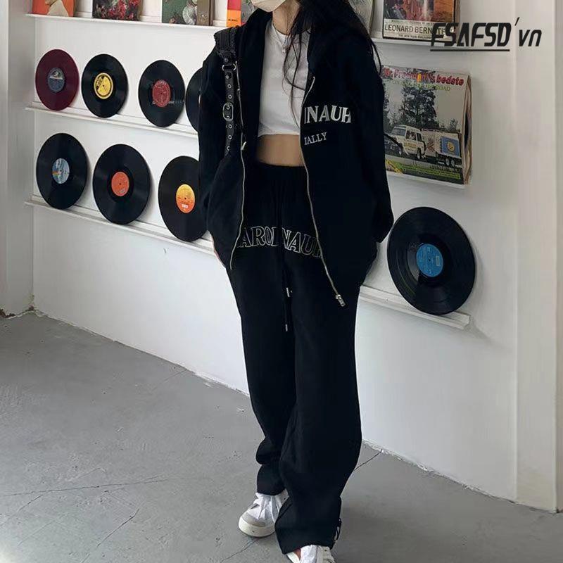 Bộ Đồ Thể Thao Áo Khoác Hoodie Vải Mỏng Dáng Rộng Thiết Kế Năng Động Cho Nữ