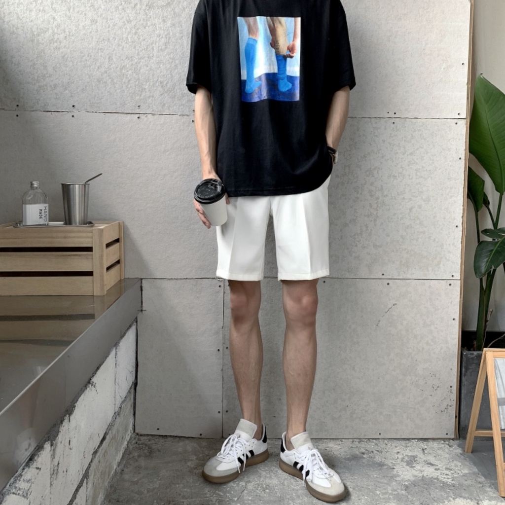 Quần Short Nam Trắng Vải Tây Âu Cạp Nút Thoáng Mát Đi Biển Phong Cách Hàng Quốc-QD05