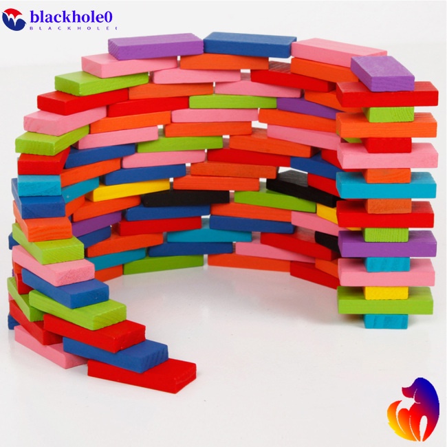 BH 100Pcs Rainbow Wooden Dominos Blocks Set Kids Game Educational Play Toy Christmas Gift