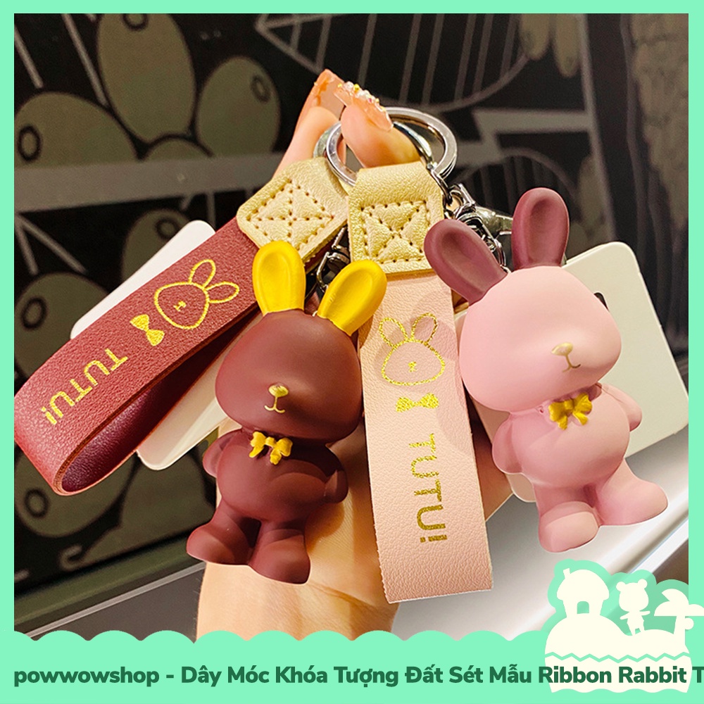 [Sẵn VN - Hỏa Tốc] Dây Móc Khóa Tượng Đất Sét Mẫu Ribbon Rabbit Thỏ Đeo Nơ