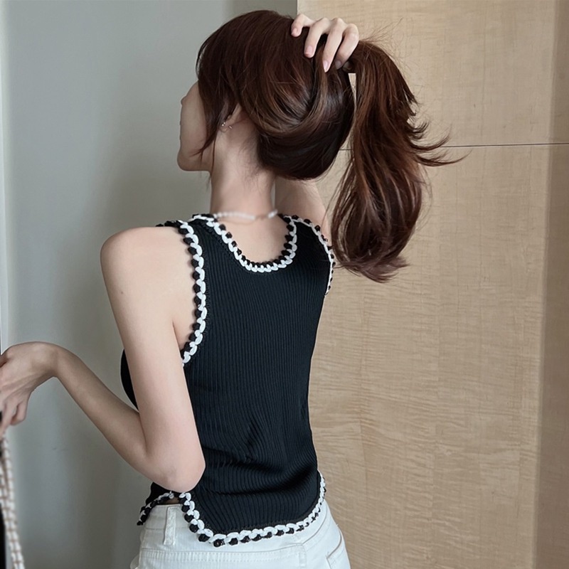 Áo Croptop Dệt Kim Cổ Vuông Không Tay Thời Trang Quyến Rũ Cho Nữ