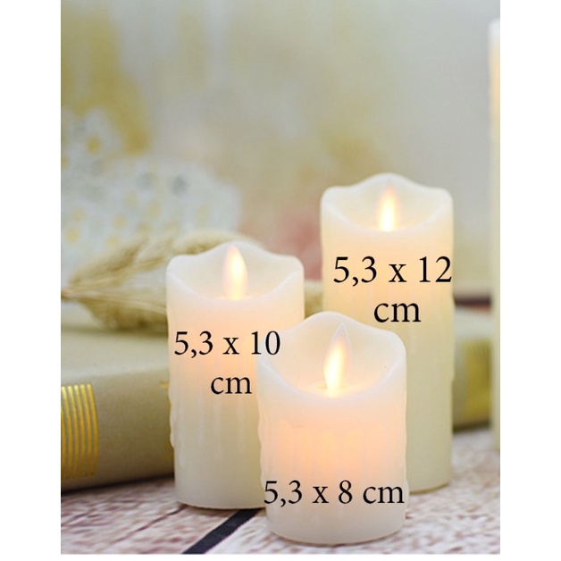 Bộ 3 cây nến điện tử chạy pin nến led giả sáp chảy đèn cầy lắc lư lung linh