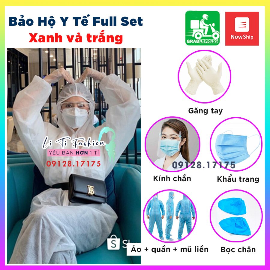 Đồ Bảo Hộ Y Tế KÈM QUÀ TẶNG Đồ bảo hộ y tế phòng dịch người lớn và trẻ em - Quần áo chống dịch màu xanh và trắng