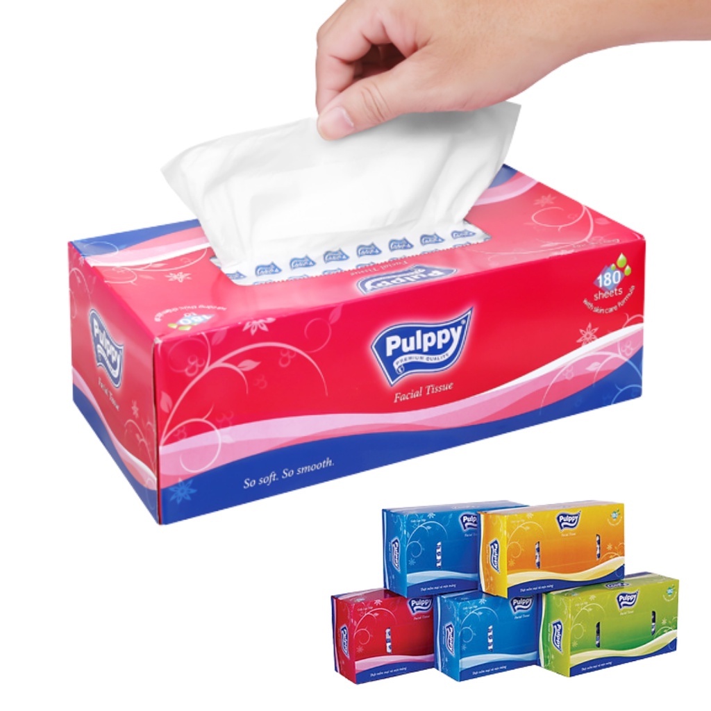 Hộp Khăn Giấy Ăn Pulppy Facial Tissue Hộp 180 Tờ 2 Lớp Chính Hãng Cao Cấp Mềm Mại
