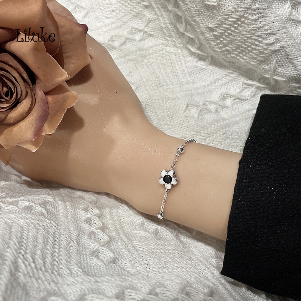 Vòng Tay Hợp Kim Mạ Bạc Trang Trí Hoa Năm Cánh Đính Đá Thời Trang Cho Nữ