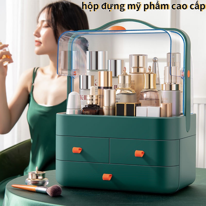 Hộp mỹ phẩm cao cấp Hộp đựng mỹ phẩm 3 tầng có kính chống bụi