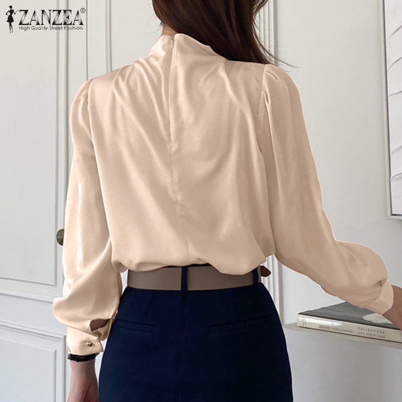 Áo sơ mi ZANZEA tay dài cổ đứng thiết kế cài nút thời trang Hàn Quốc dành cho nữ