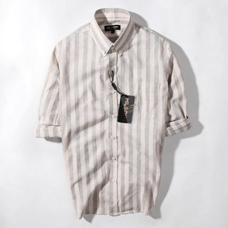 Áo somi vải linen sọc xanh