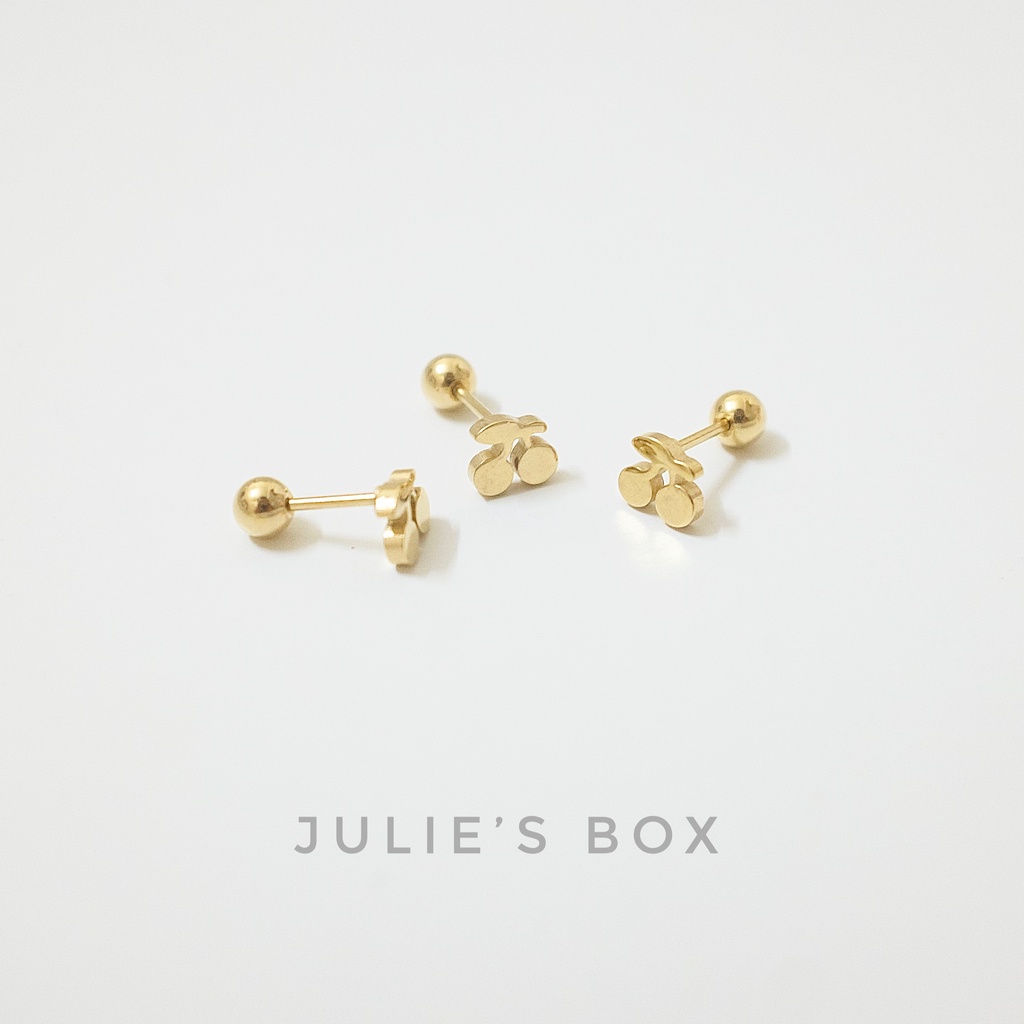 [1 Chiếc] Khuyên Tai Titan Unisex Cherry Màu Vàng Đuôi Bi Không Gỉ Sét Không Ngứa Bông Tai Julies Box 66