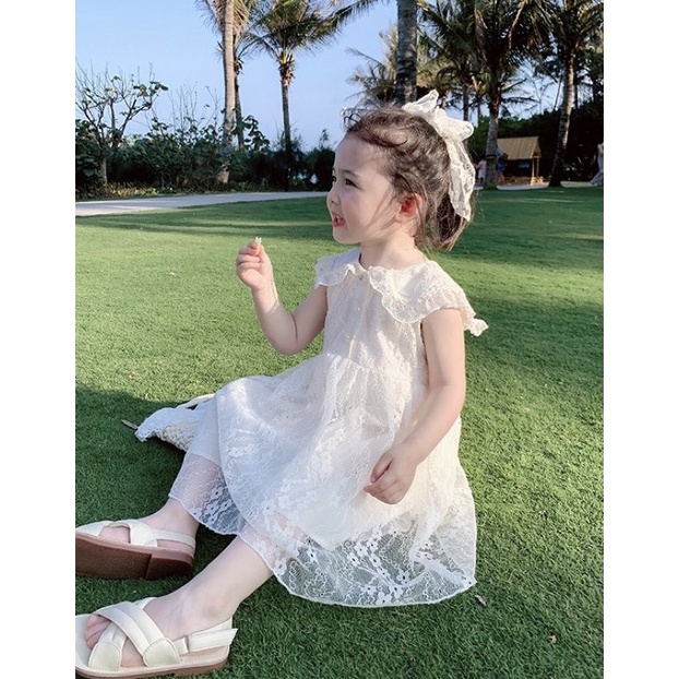Váy ren bé gái cổ sen