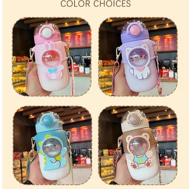 Bình Nước Dung Tích 720ml Kèm Ống Hút Kiểu Hoạt Hình Đáng Yêu Cho Bé