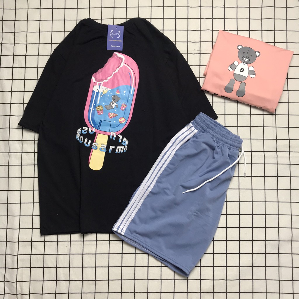 Đồ Bộ Hoạt Hình Unisex ICE CREAM Quần Đùi 3 Line – Lapi VN, Set Cartoon, Freesize, Nam Nữ Đều Mặc Được