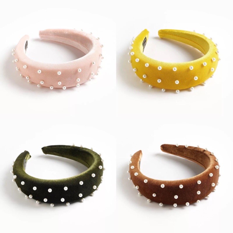 Cài tóc đính hạt bẹt màu trơn - Mấn tóc phụ kiện mặc áo dài - Maben