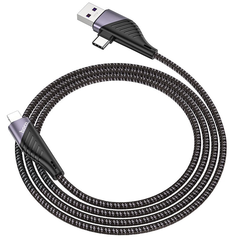 Cáp sạc 2-in-1 Hoco U95 Freeway cổng USB to Lightning 2.4A Max và Type-C to Lightning PD20W (Đen)