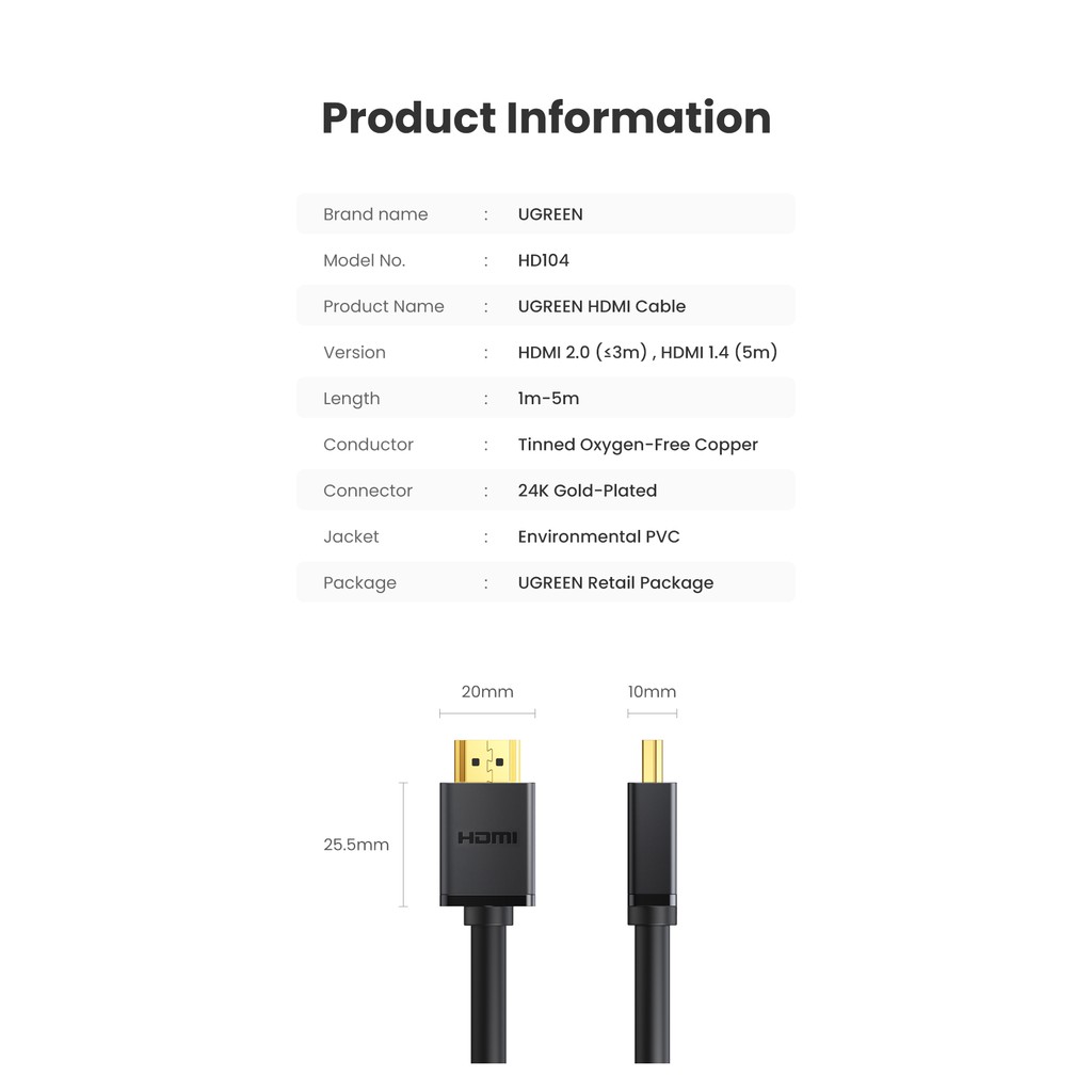 Ugreen Cáp Chuyển Đổi hdmi 4k 2.0 60hz Cho tv / ps4