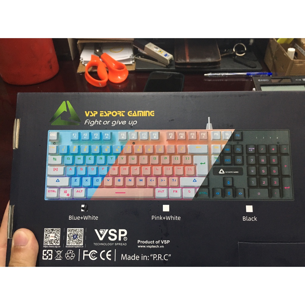 Bàn phím VSP VM01 (HỒNG TRẮNG) phím cơ LED Rainbow - Hàng chính hãng