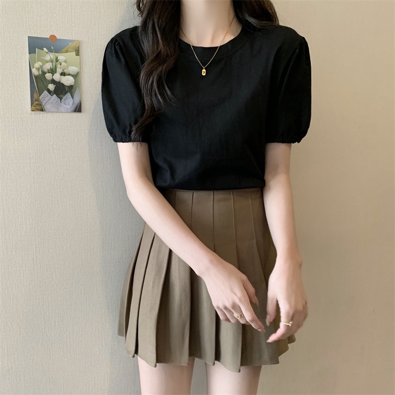 SUXI Áo Thun Tay Ngắn Phồng Màu Sắc Đơn Giản Thời Trang Mùa Hè