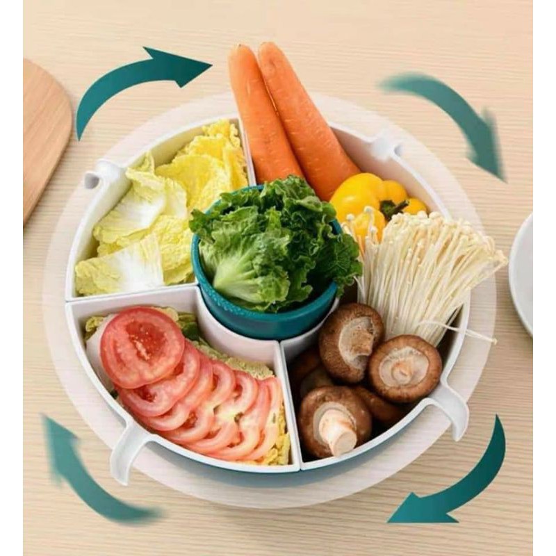 RỔ NHỰA 2 LỚP 5 NGĂN XOAY 360 ĐỘ ĐỰNG RAU CỦ THỨC ĂN  NGĂN NẮP  TIỆN LỢI SIZE 32CM