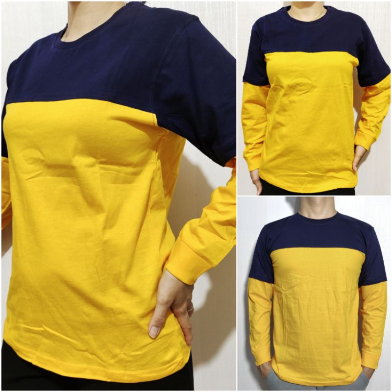 Áo sơ mi tay dài màu vàng/xanh Navy thời trang cho cặp đôi