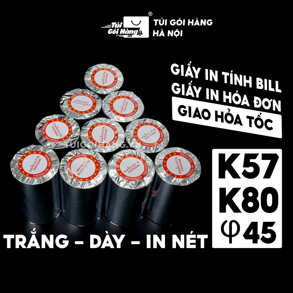 [10 Cuộn] Giấy In Bill K80, K57 Cuộn 45mm In Hóa Đơn Dùng Cho Shop Online, Cafe, Cửa Hàng, Taxi, POS Cầm Tay