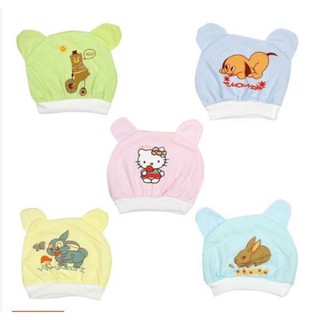 Mũ sơ sinh cotton tai gấu in hình cho bé