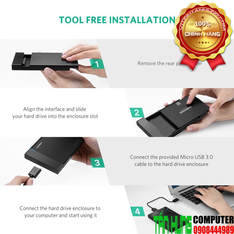BOX 2.5" SATA HDD USB 3.0 UGREEN 30848 US221 Cao Cấp màu đen | BigBuy360 - bigbuy360.vn