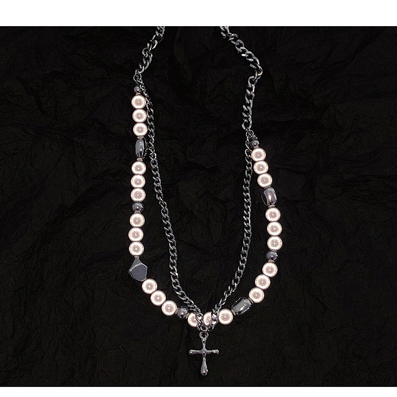 Vòng cổ Ngọc Trai Mặt Chữ Thập Phong Cách Âu Mỹ