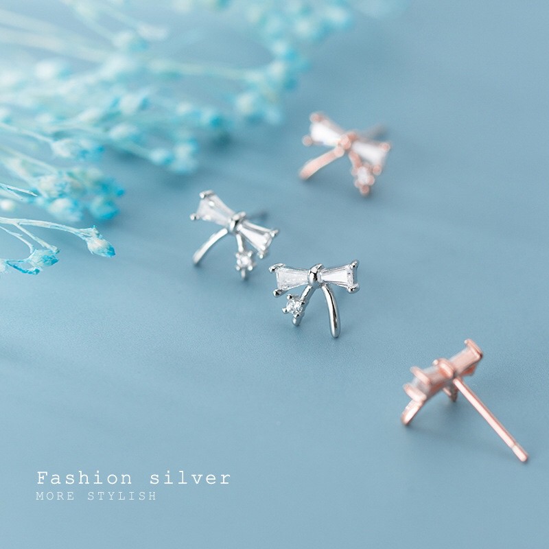 Bông tai bạc nữ H.A.S hình nơ đá - Khuyên tai bạc thời trang - HBT51