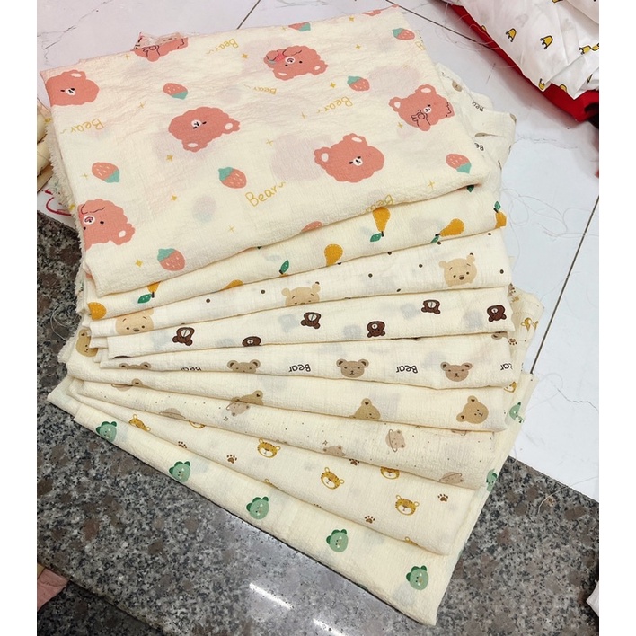 Vải đũi xốp thái mềm nhẹ mát hình con vật dễ thương