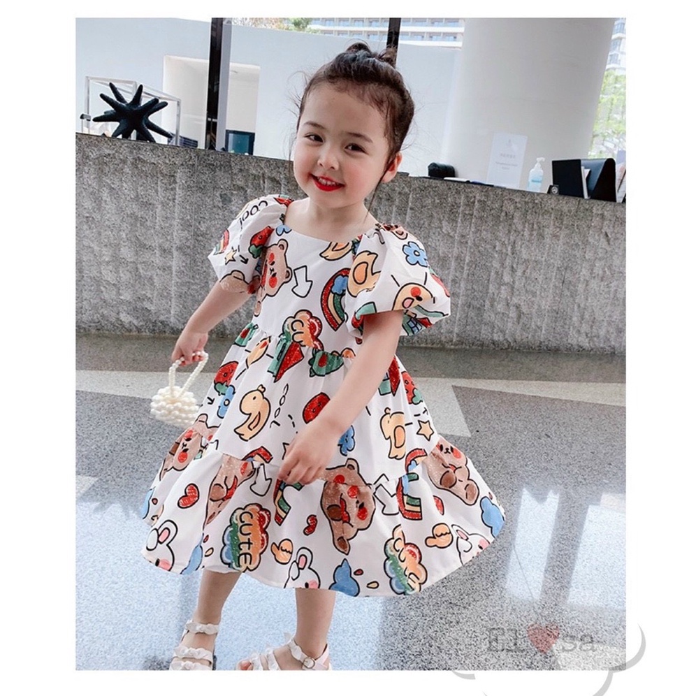 Váy bé gái - VÁY HOẠT HÌNH HỌA TIẾT CẦU VỒNG siêu xinh cho bé từ 1-10Tuổi