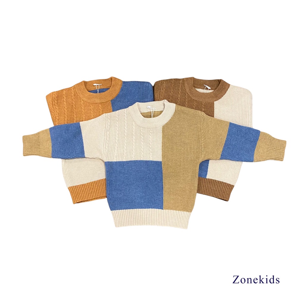 Áo len bé trai cổ tròn, áo thu đông bé trai chất len dệt kim Quảng Châu mềm, đẹp, sành điệu size 10-18kg Kidstore
