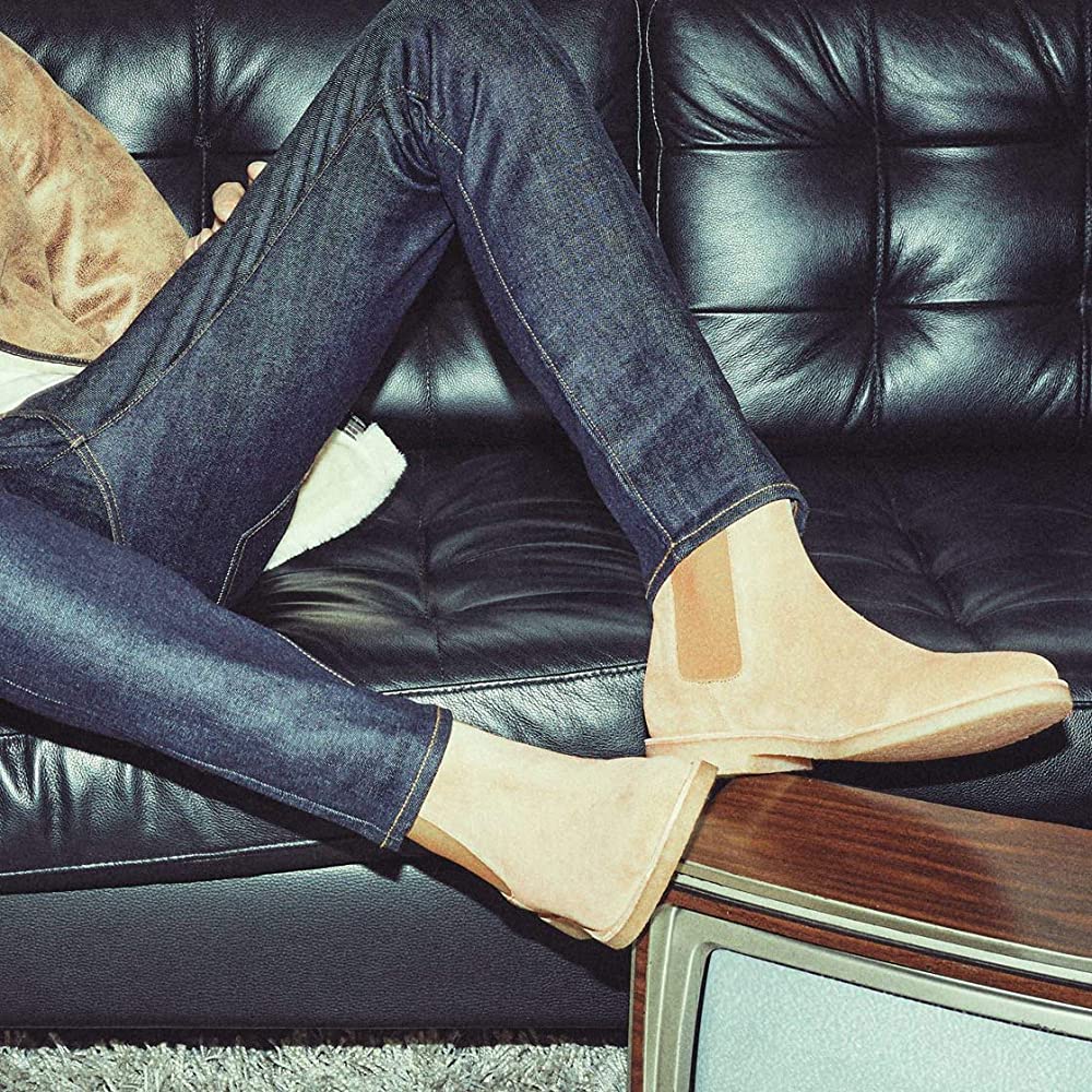 Giày Boots thời trang nam phong cách Chelsea Boots chất liệu da lộn màu tan đế cao su đúc nhiệt tăng 3.5cm chiều cao | BigBuy360 - bigbuy360.vn