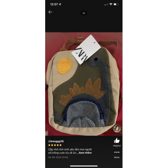 Balo khủng long zara 3D siêu đẹp cho bé trai  hàng xuất dư xịn chuẩn có túi tag hãng