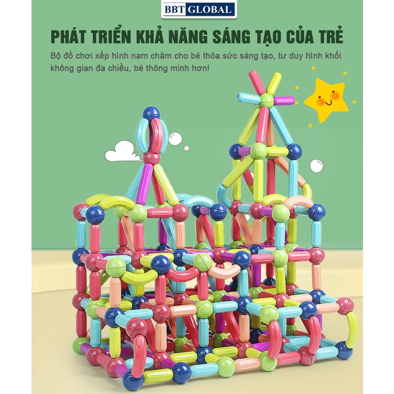 Đồ chơi xếp hình nam châm BBT GLOBAL thông minh 64 chi tiết cho bé CLB