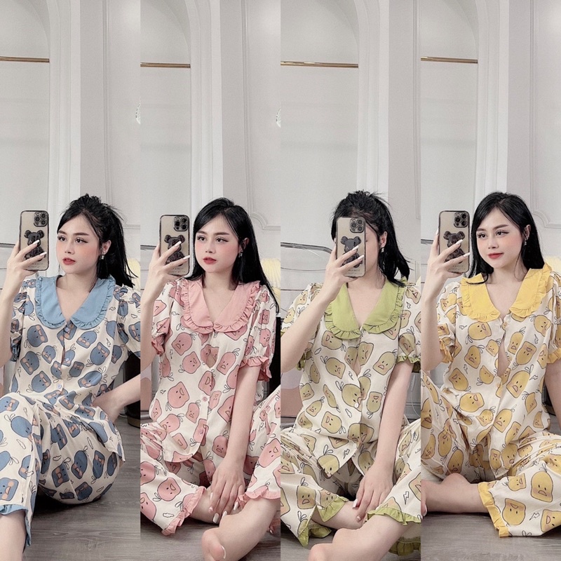 BỘ PIJAMA CHẤT ĐŨI LỤA TIỂU THƯ HOẠ TIẾT VỊT MẶC NHÀ DỄ THƯƠNG
