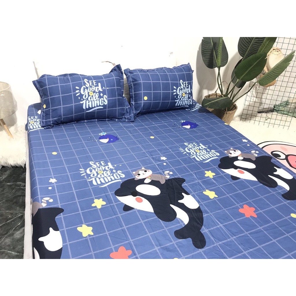 [Free ship-Xả hàng]Ga trải giường,drap ga giường poly cotton,mẫu cá heo xanh