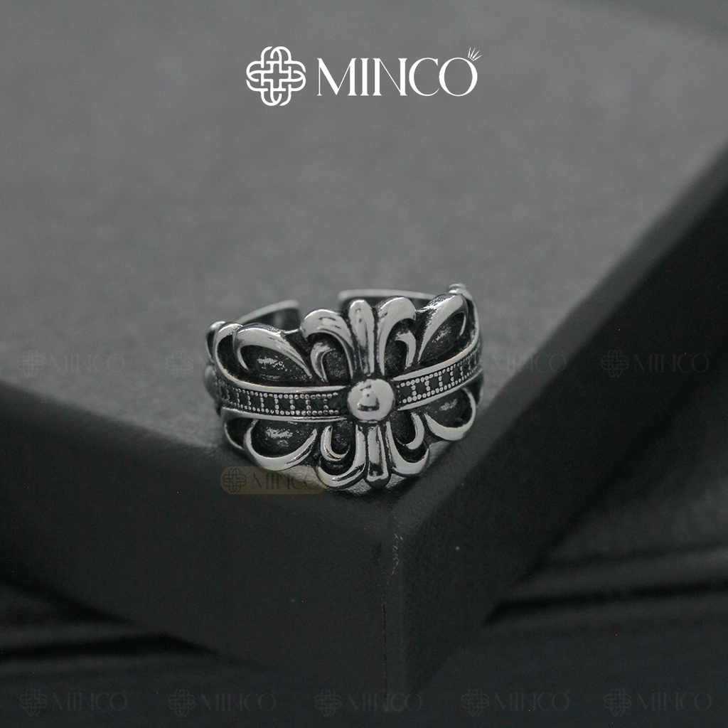Nhẫn Nam Chrome heart floral đính đá đen Freesize Minco Accessories Nhẫn Style HipHop Phụ kiện trang sức NT03-20