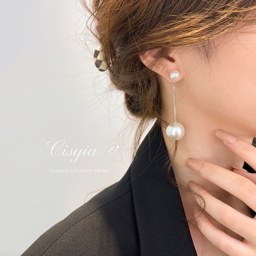 Bông Tai Dáng Dài Đính Ngọc Trai Đơn Giản Thời Trang Phong Cách Hàn Quốc Cho Nữ S925