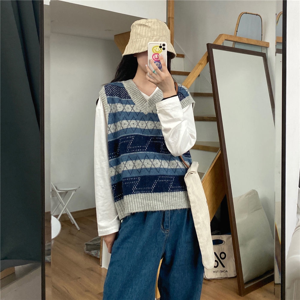 Áo thun dáng rộng/ Áo dệt kim không tay phong cách thời trang Hàn Quốc