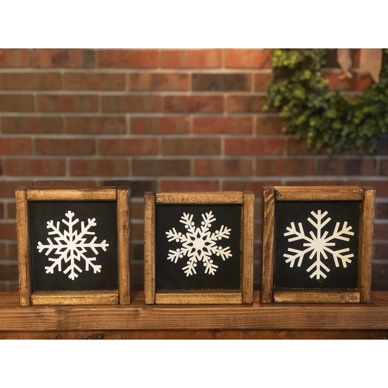 Tranh gỗ Handmade trang trí treo tường hình bông tuyết, decor Vinatge giáng sinh noel