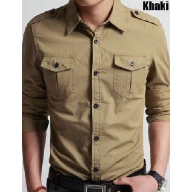 Áo Khoác Kaki Màu Xanh Quân Đội Ôm Dáng Cá Tính Cho Nam
