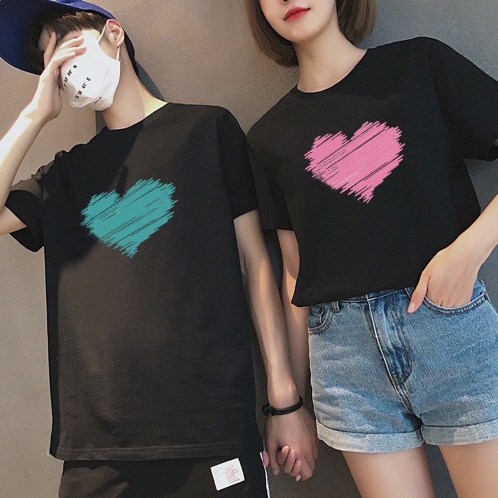 Áo đôi nam nữ , áo phông cộc tay  in hình trái tim  AM28