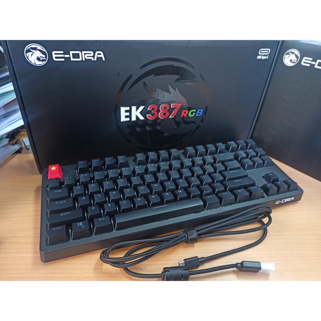 Bàn phím cơ E-Dra EK387 RGB version 2021 Huano Switch/dây type C rời - Hàng chính hãng