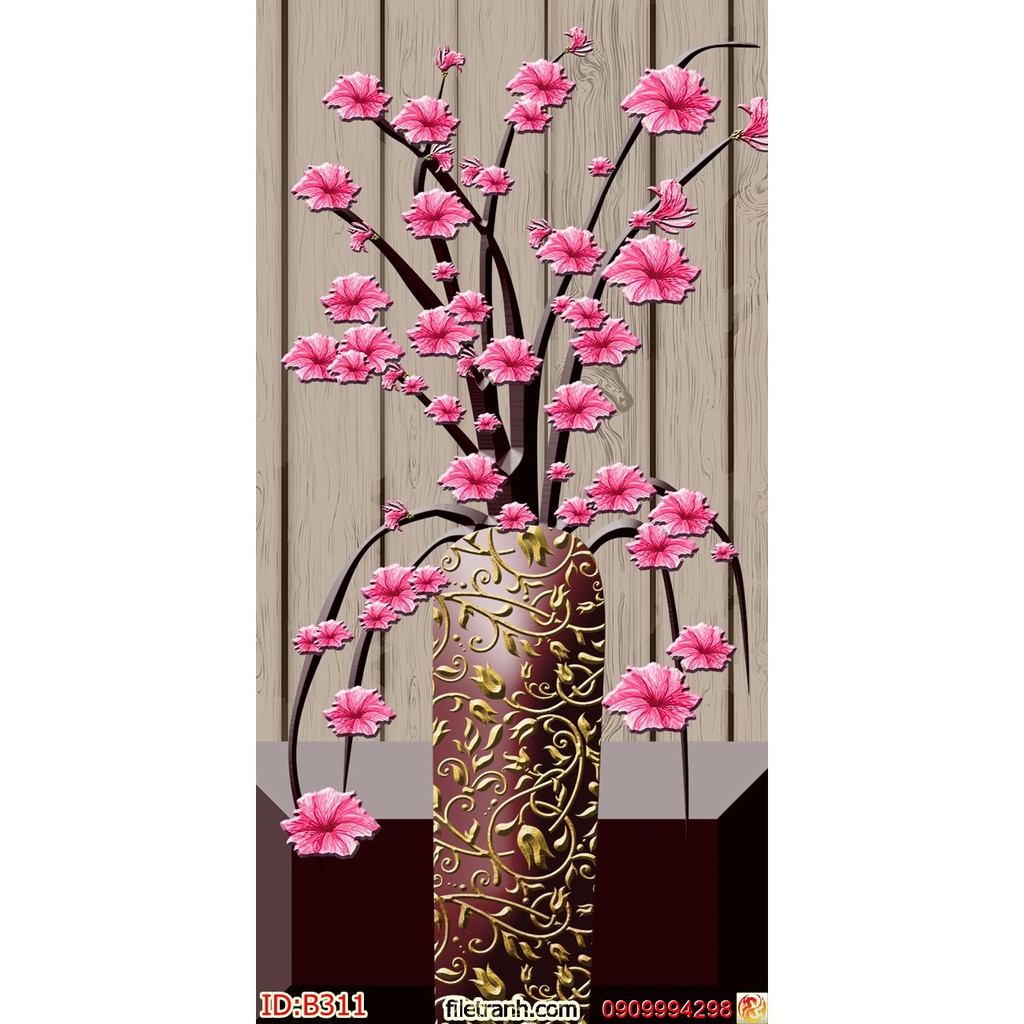 TRANH DÁN TƯỜNG 3D BÌNH HOA, LO HOA NHIỀU MẪU
